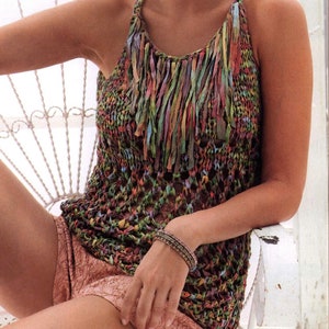 Vest Top Boho Knit Pattern/Instant PDF Download/Vintage Knit Patterns/Womens Top Summer Festival Beach Top - Sizes S,M,L
