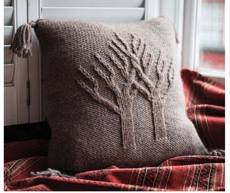 PDF KNITTING PATTERN Cushion Tree of Life Pillow Cover/Aran Yarn/Home Decor Pillow Cushion How To Tutorial/Instant Download image 1