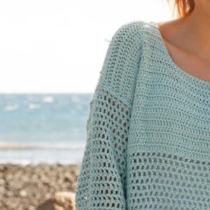 Super Easy CROCHET PATTERN Summer Sweater Women/Dk Yarn Vintage Pattern/Instant PDF Download/Turquoise Pullover Pattern Beginner image 2