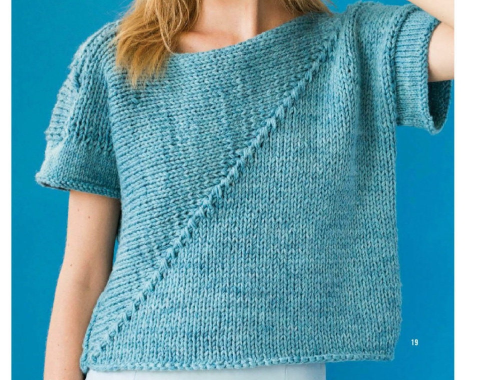 トップス Geometric Pattern Knitted Top - blue Cropped Top KNITTING PATTERN Tank Boxy Sweater Women/vintage