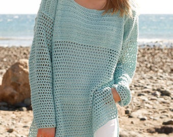 Super Easy CROCHET PATTERN Summer Sweater Women/Dk Yarn Vintage Pattern/Instant PDF Download/Turquoise Pullover Pattern Beginner
