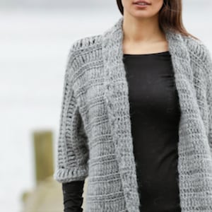 Easy Cardigan Jacket CROCHET PATTERN Women Super Chunky Yarn S-3XL/Instant PDF Download/Gray Crochet Cardie Sweater Coat Pattern Beginner