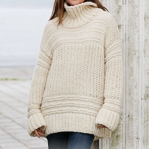 Easy Sweater KNITTING PATTERN/Chunky White Pullover Pattern/Instant PDF Download/Womens Top Beginner image 2