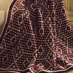 Southwestern Blanket CROCHET PATTERN Afghan/Navajo Mosaic Blanket/Instant PDF Download/Vintage Aztec Crochet Throw Tutorial