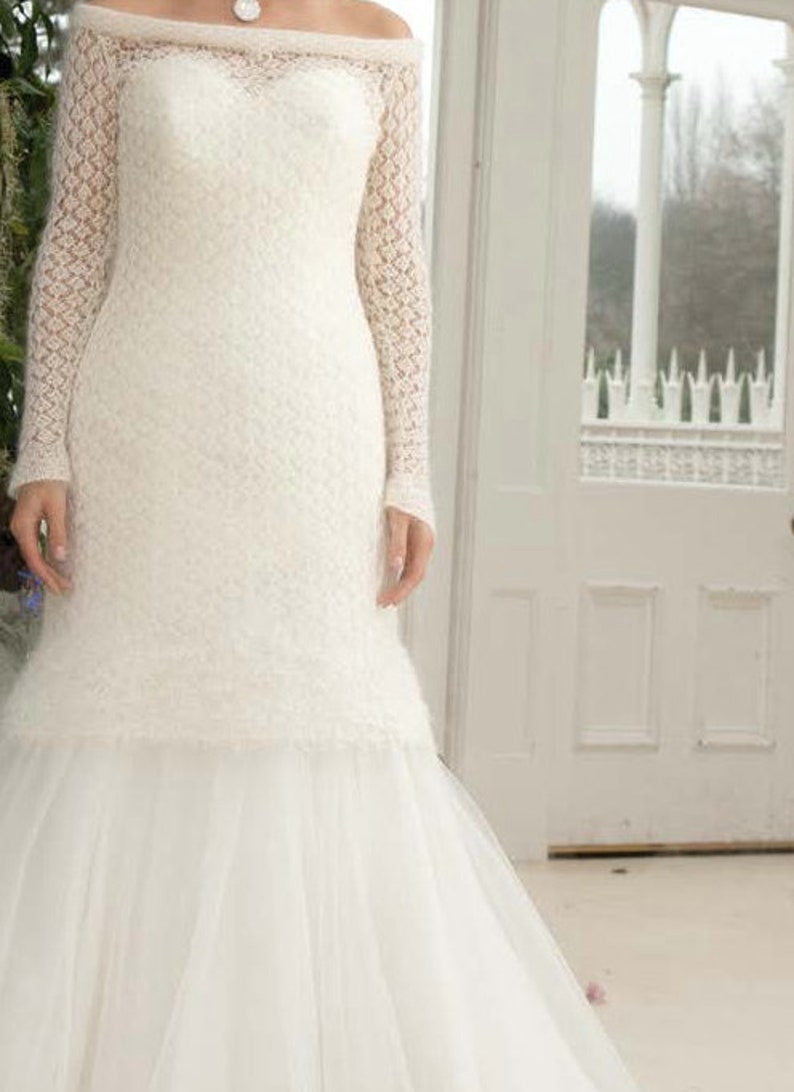 Knitting PATTERN x Winter Wedding Dress Sweater x Bridal Mohair Shawl Stole Dress Shrug x Wedding Dress DIY x Instant PDF Download image 2