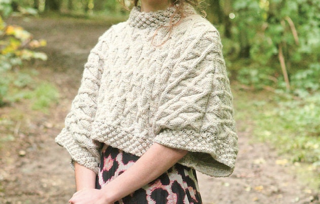 KNITTING PATTERN Cable Shrug Poncho Women - Instant PDF Download - Knit Top Sweater - Vintage Pattern Knit