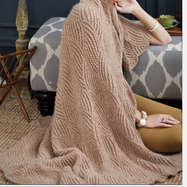 Blanket Throw KNITTING PATTERN Worsted/Medium Yarn Bedspread Afghan - Instant PDF Download - Vintage Pattern - Housewarming Gift