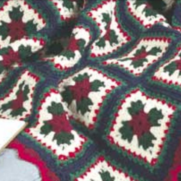 Christmas Blanket CROCHET PATTERN/Granny Square Holiday Afghan/Instant PDF Download/Vintage Seasonal Pattern/Christmas Gift/Holiday Decor