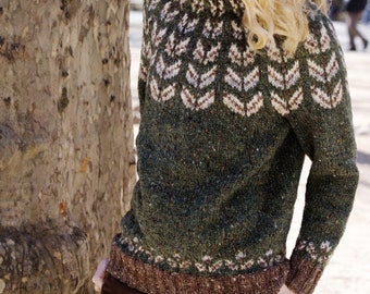 KNITTING PATTERN ⨯ Fairisle Sweater Top, Aran Medium Tweed Yarn x Women Sweater Vintage Knitting Pattern ⨯ Nordic Knit