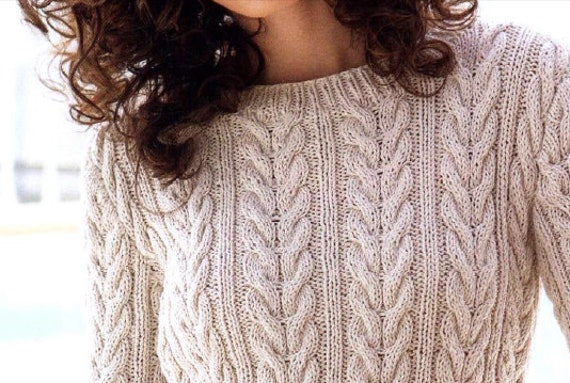 Cable Top KNITTING PATTERN Sweater Women/Worsted Yarn Cable Pullover  Vintage Knit Pattern/Instant PDF Download/Cable Sweater Pattern