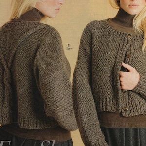 Chunky Cropped Jacket KNITTING PATTERN Easy Women/Chunky Yarn Vintage Knit Pattern/Instant PDF Download/Cropped Coat Sweater Pattern
