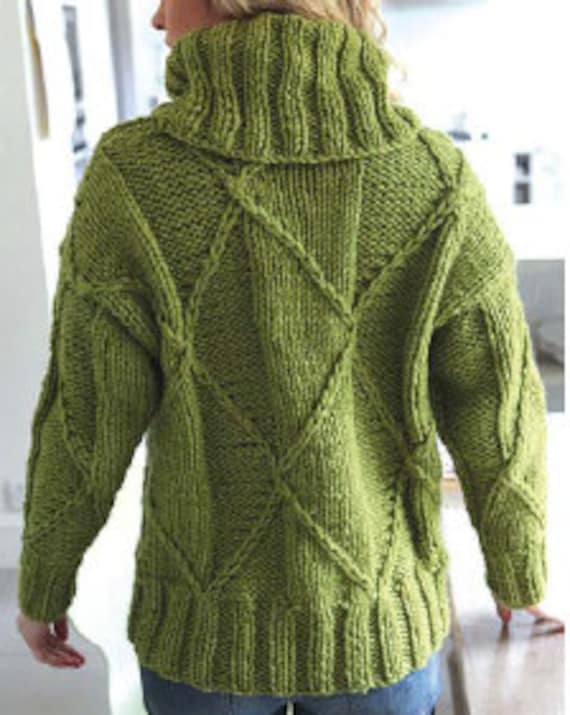KNITTING PATTERN Women Chunky Knit Sweater Pattern, Bulky Sweater
