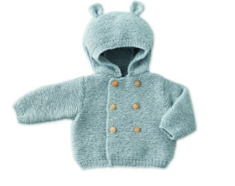 Easy Baby Hooded Jacket Top KNITTING PATTERN - Sport/Fine Yarn - Sizes 0-3-6-12m - Instant PDF Download - Simple Baby Knit