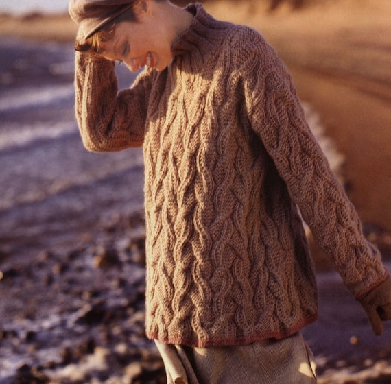 KNITTING PATTERN Aran Sweater Women/fisherman Pullover Knit