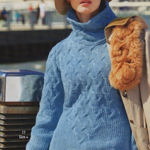 Turtle Neck Top Sweater KNITTING PATTERN Women Cable/Worsted Medium Yarn Vintage Knit Pattern/Instant PDF Download/Womens Top