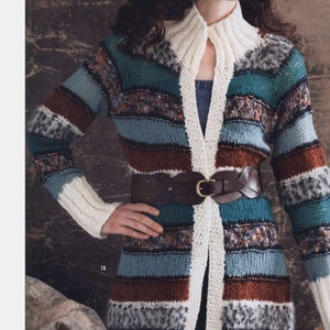 KNITTING PATTERN Easy Coat Jacket Women/Boho Long Cardigan Striped Knit Vintage Pattern/Instant PDF Download/Women Coat Pattern
