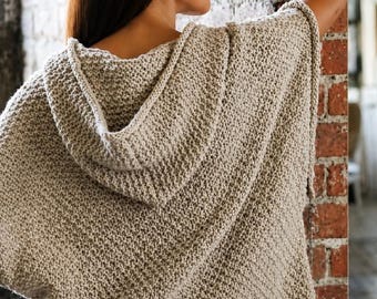 Hooded Knit Top Pattern PDF – Oversized Summer Sweater – Easy Hooded Poncho Knit – Chunky Knit Top – Sizes S-2XL