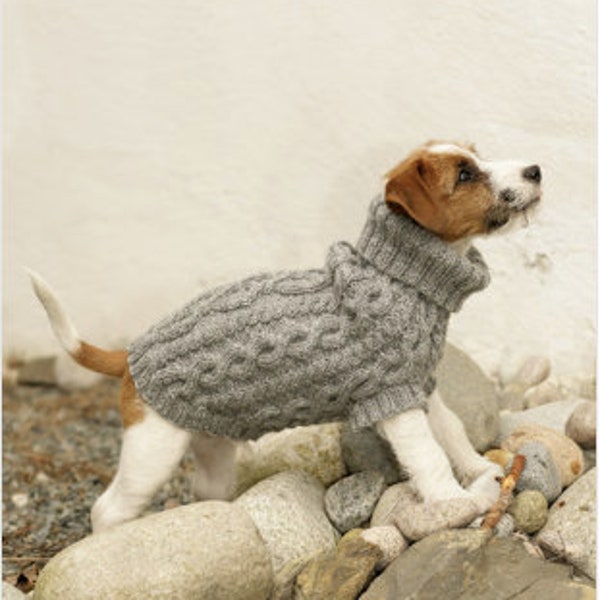 KNITTING PATTERN Dog Aran Sweater Dog/Aran Yarn Dog Pet Fisherman Pullover Knit Pattern/Instant PDF Download/Dog Top Cable Sweater Pattern