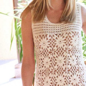 Crochet Dress PATTERN Women /Short Beach Flower Dress Crochet Pattern/Cover-up Lace Mini Dress/Instant PDF Download