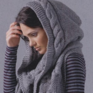 KNITTING PATTERN ⨯ Hooded Cable Scarf Knitting Pattern ⨯ Knit Pattern Winter Accessories