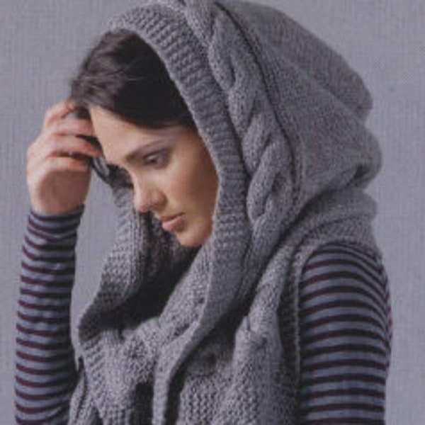 KNITTING PATTERN ⨯ Hooded Cable Scarf Knitting Pattern ⨯ Knit Pattern Winter Accessories