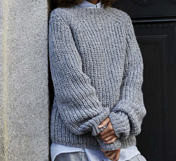 Grey chunky knit jumper best sale womens