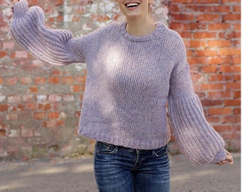 Easy Sweater KNITTING PATTERN/Aran Yarn Pullover Pattern/Instant PDF Download/Womens Top Beginner