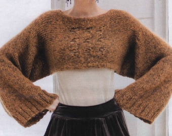 Crop Top KNITTING PATTERN Sweater Shrug Easy Women/Vintage Knit Pattern/Instant PDF Download/Womens Top Chunky Sweater Pattern Beginner