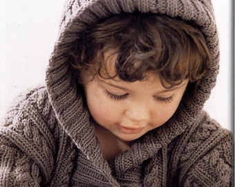 Patrón de punto con capucha para niños, suéter de punto para niños pequeños, tallas 1 año, 2 años, 3 años, 4 años, descarga instantánea de PDF, patrón vintage