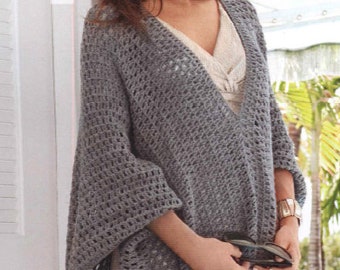 GEHAAKT PATROON Gemakkelijke lange ponchojas dames/beginner vintage haakpatroon/instant pdf-download/eenvoudige boho zomerponcho dames