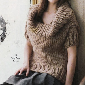 Easy Top Sweater KNITTING PATTERN/Chunky Cowl Neck Reversible Pullover Pattern/Instant PDF Download/Womens Top Beginner