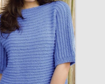 PDF KNITTING PATTERN ⨯ Easy Summer Top Tee Pattern, Sweater/Worsted Yarn Easy Knitting Pattern, Beginner Short-Sleeve Sweater Knit Pattern