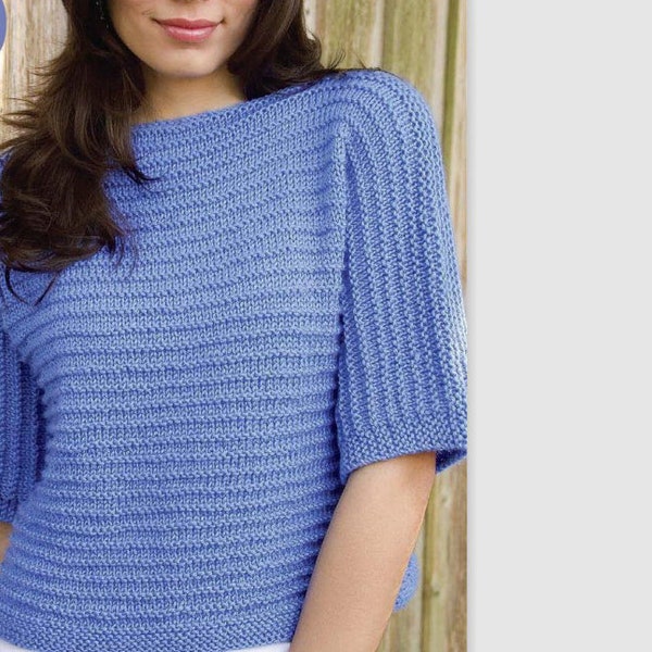 PDF KNITTING PATTERN ⨯ Easy Summer Top Tee Pattern, Sweater/Worsted Yarn Easy Knitting Pattern, Beginner Short-Sleeve Sweater Knit Pattern