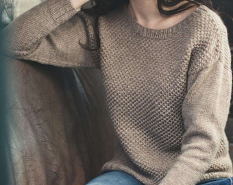 Sweater Women KNIT PATTERN Worsted Aran Yarn/Instant PDF Download/Womens Pullover Top Sweater Pattern/Vintage Pattern