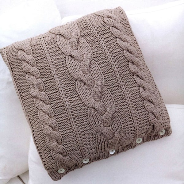 Cushion Pillow Cover KNITTING PATTERN Home Decor Aran Cable Pillow Cushion/Instant PDF Download