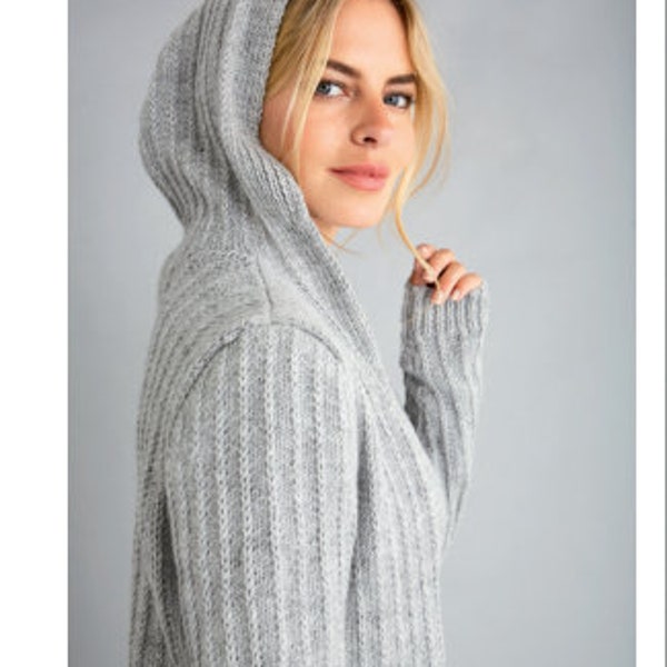 Mantel Hoodie STRICKMUSTER Damen Dk Yarn Kapuzenjacke Cardigan Vintage Pattern/Instant PDF Download/Womens Top Hood