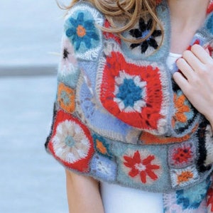 Granny Square Shawl CROCHET PATTERN Women/Granny Square Scarf Poncho Cape Capelet/Instant PDF Download/Shawl Scarf/Gift idea