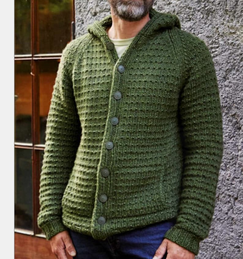 Men's Hooded Jacket Coat KNITTING PATTERN Vintage Chunky Yarn Men's Sweater Pullover Hoody Hoodie Top Men Instant Download image 1