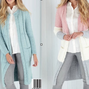 KNITTING PATTERN 2 Easy Chunky Coats Jackets Women/King  Cole Long Cardigans Knit Vintage Pattern/Instant PDF Download/Simple Coats Pattern