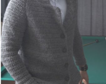 Men's Jacket CROCHET PATTERN -- Bulky Yarn -- Simple Beginner Men's Jacket Coat Sweater Pullover -- Instant Download