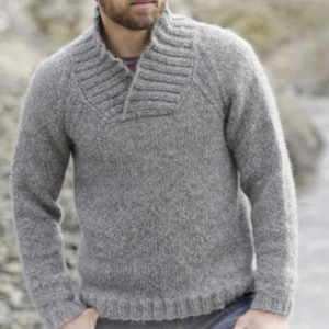 PDF KNITTING PATTERN Men's Sweater Top Raglan Collar -- Aran Yarn Men's Top Pullover -- Instant Download -- Gift For Him