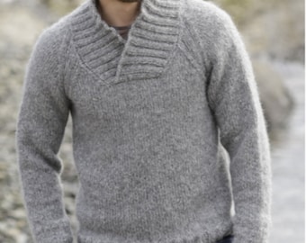 PDF KNITTING PATTERN Men's Sweater Top Raglan Collar -- Aran Yarn Men's Top Pullover -- Instant Download -- Gift For Him