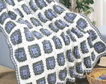 Cornflower Floral Blanket CROCHET PATTERN Throw Afghan/Worsted Yarn/Instant Download/Vintage Blanket Pattern/Afghan Floral Bedspread
