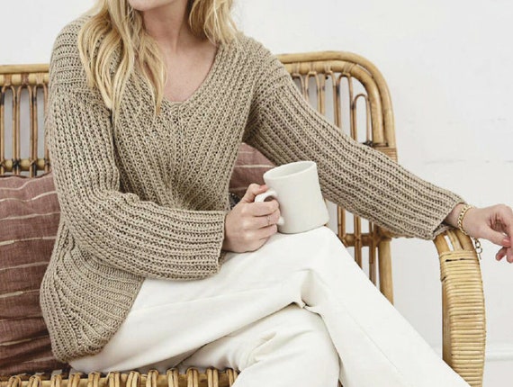 KNIT PATTERN Ribbed Knit Top Sweater X Ribbed V-neck Top