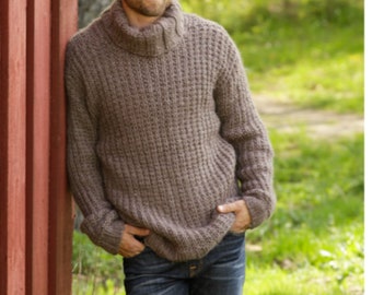 Men's Sweater Top KNITTING PATTERN Pullover Super Chunky Yarn -- Men's Ribbed Pullover Vintage Pattern -- Instant PDF Download