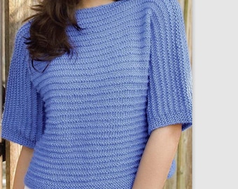 Easy Summer Top Tee Pattern Sweater PDF KNITTING PATTERN/Worsted Yarn Easy Knitting Pattern, Beginner Short-Sleeve Sweater Knit Pattern
