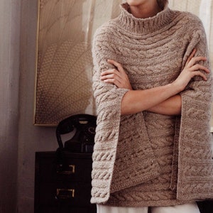 Cable Poncho KNITTING PATTERN Women/Vintage Knit Pattern/Instant PDF Download/Womens Jacket Shrug Capelet Poncho