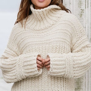 Easy Sweater KNITTING PATTERN/Chunky White Pullover Pattern/Instant PDF Download/Womens Top Beginner image 1