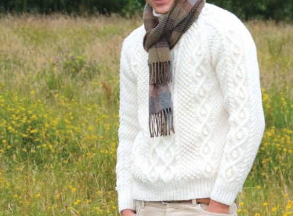 STRICKANLEITUNG Herren Pullover Zopfmuster Aran -- Aran Garn Herren  Pullover Zopfmuster -- Instant PDF Download