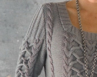 Cable Top KNITTING PATTERN Sweater Women/Cable Pullover Knit Pattern/Instant PDF Download/Womens Top Aran Cable Sweater Pattern